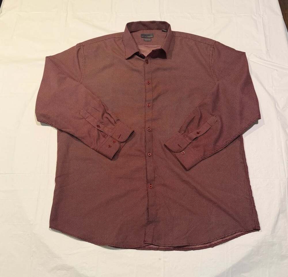 Black Label by Ruffini Mens Maroon Geometric Print Long Sleeve Button-Up Shirt